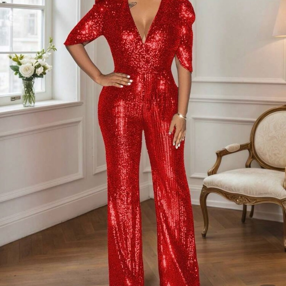 SHEIN Dazzling Red Sequin Jumpsuit